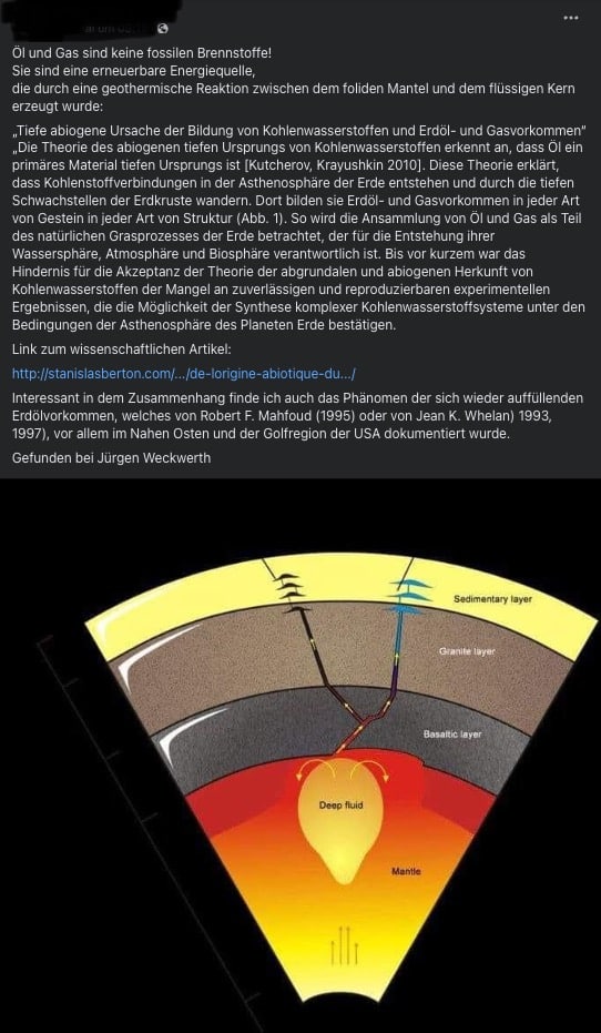 Fossile Brennstoffe sind keine erneuerbaren Energieträger - Screenshot aus den sozialen Medien